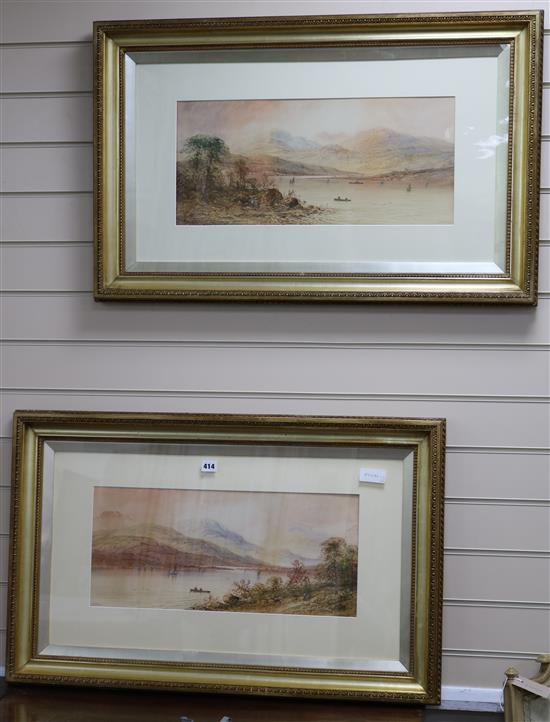 L. Lewis, pair of watercolours, Loch scenes, signed and dated 03, 24 x 54cm